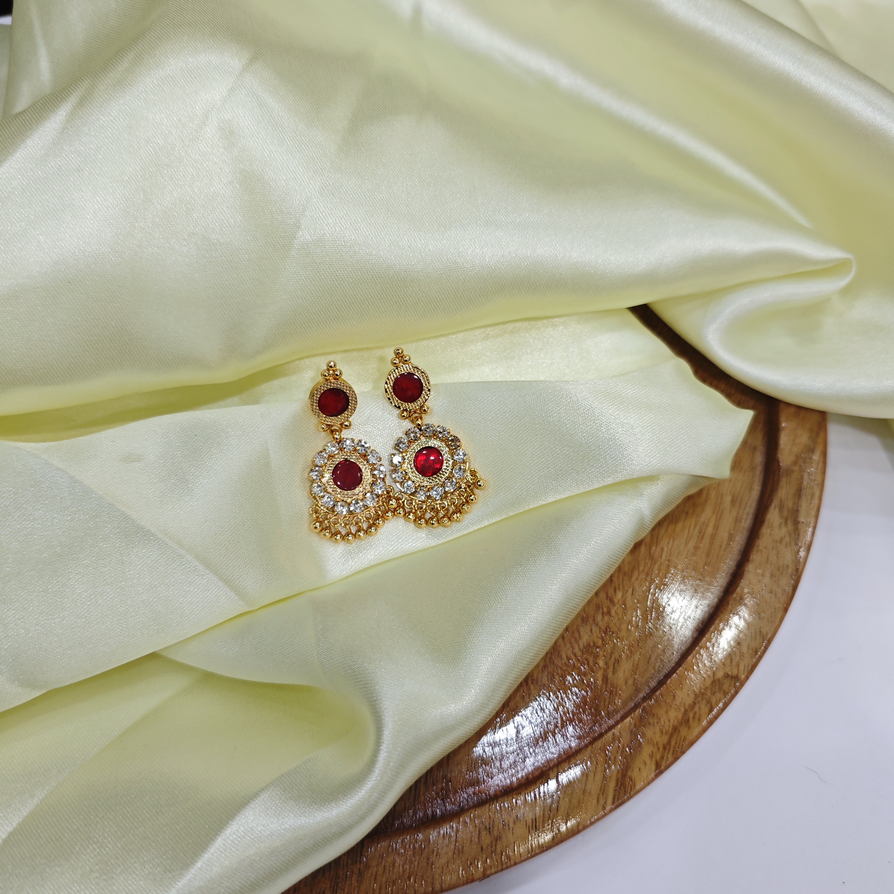 Gold-Plated Palakka red& white Stone Earrings