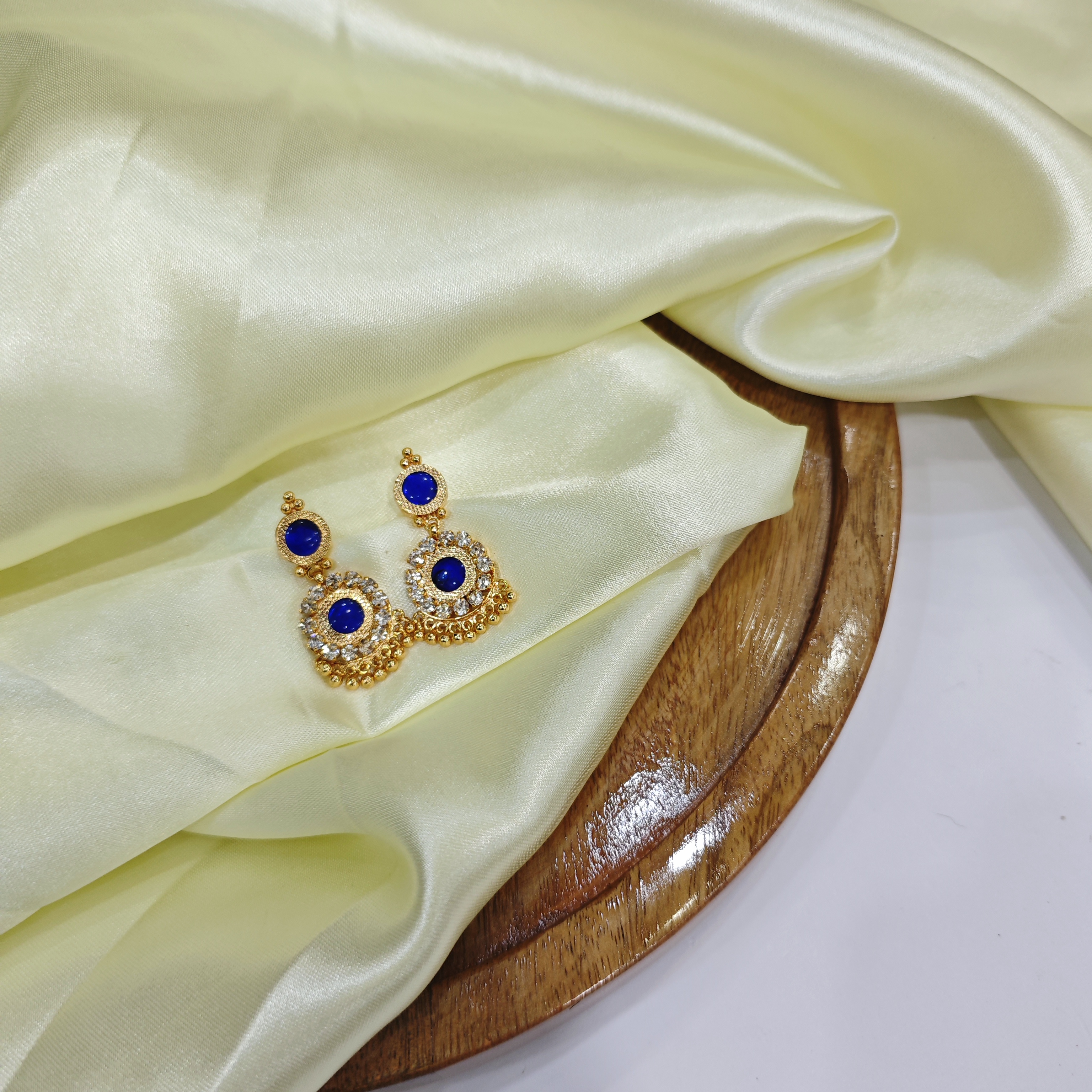 Gold-Plated Palakka blue& white Stone Earrings