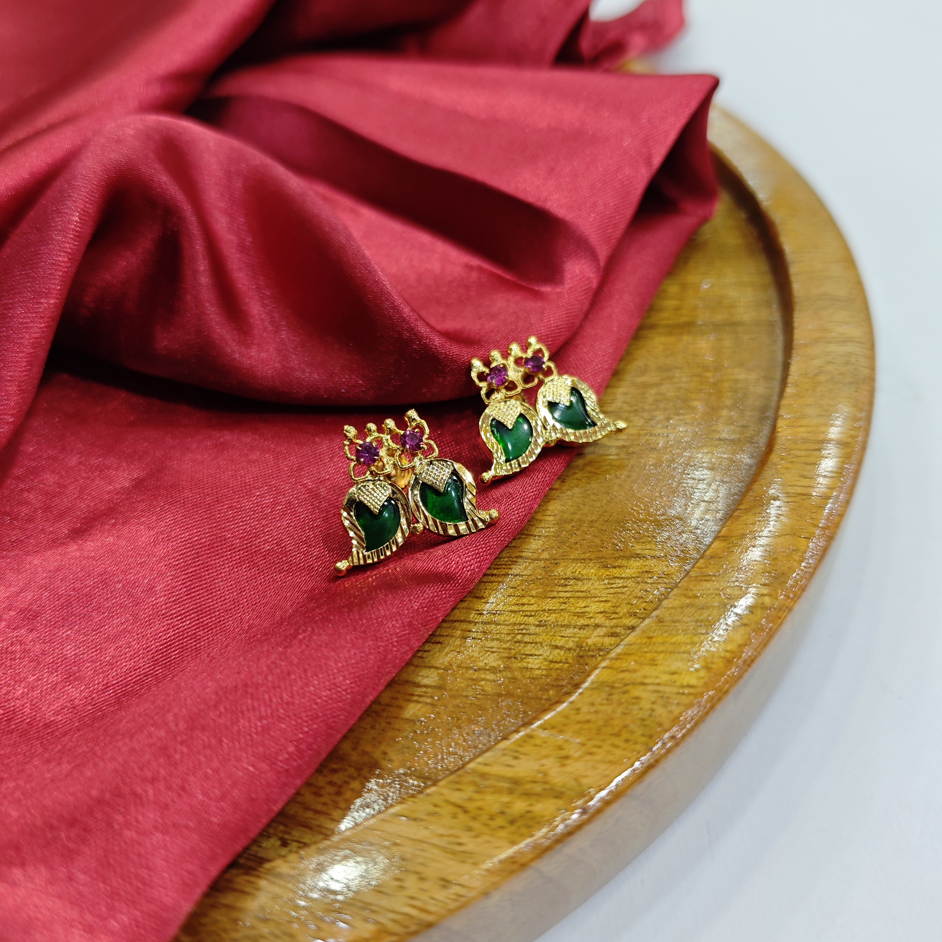 Gold plated green mango Double pettels stud