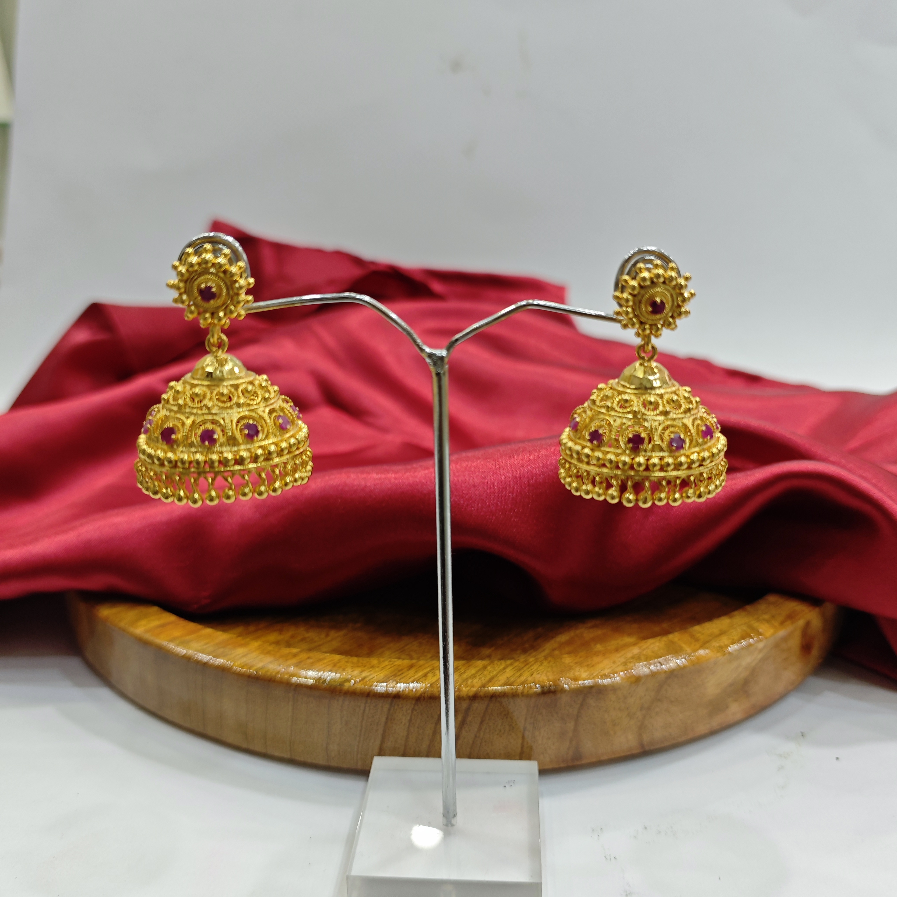 Vasora Traditional Kemp Red Stone Jhumka Earrings