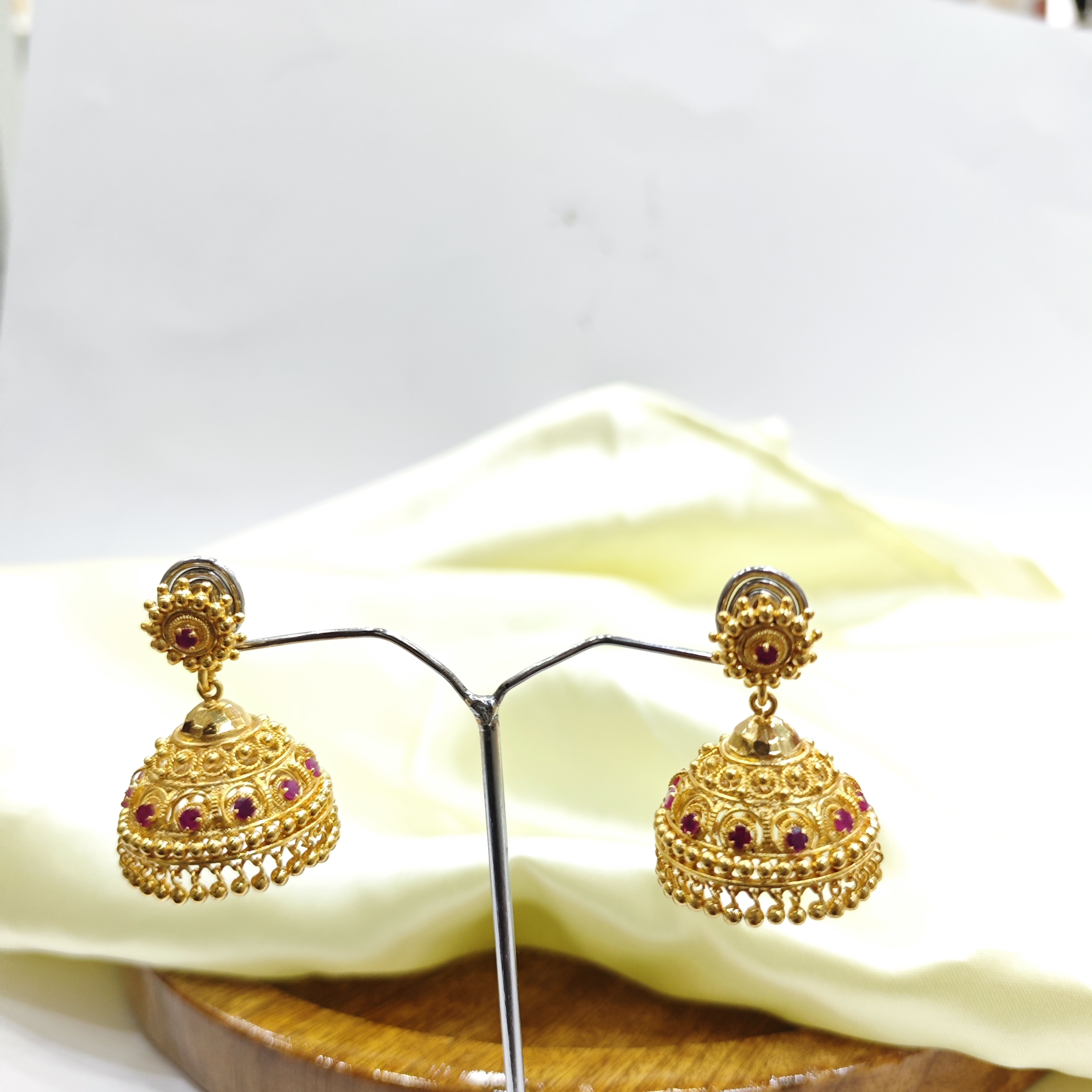 Vasora Traditional Kemp Red Stone Jhumka Earrings