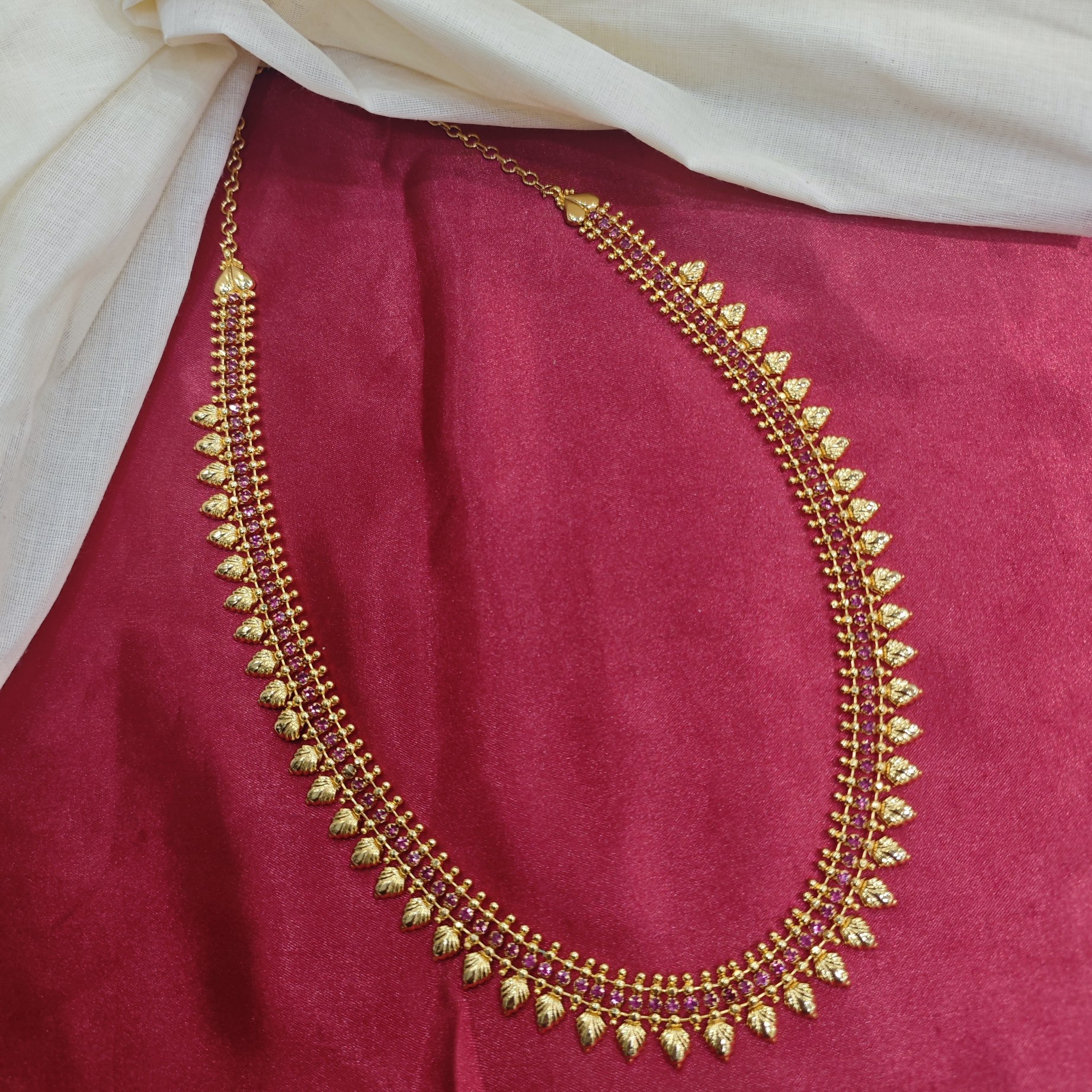 Gold Plated Traditional Leaf Haram with Ruby Stone(VSH04)