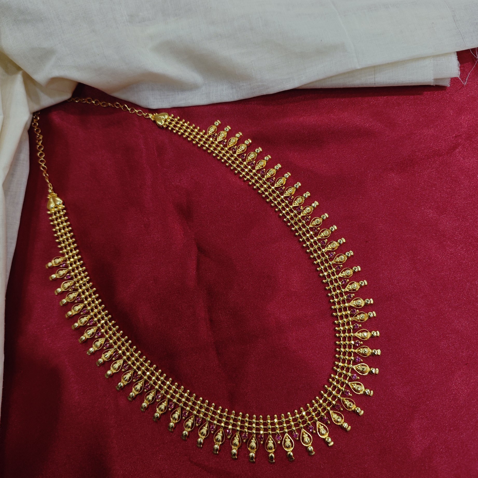 Gold plated traditional drops shape haram with ruby stone(VSH07)