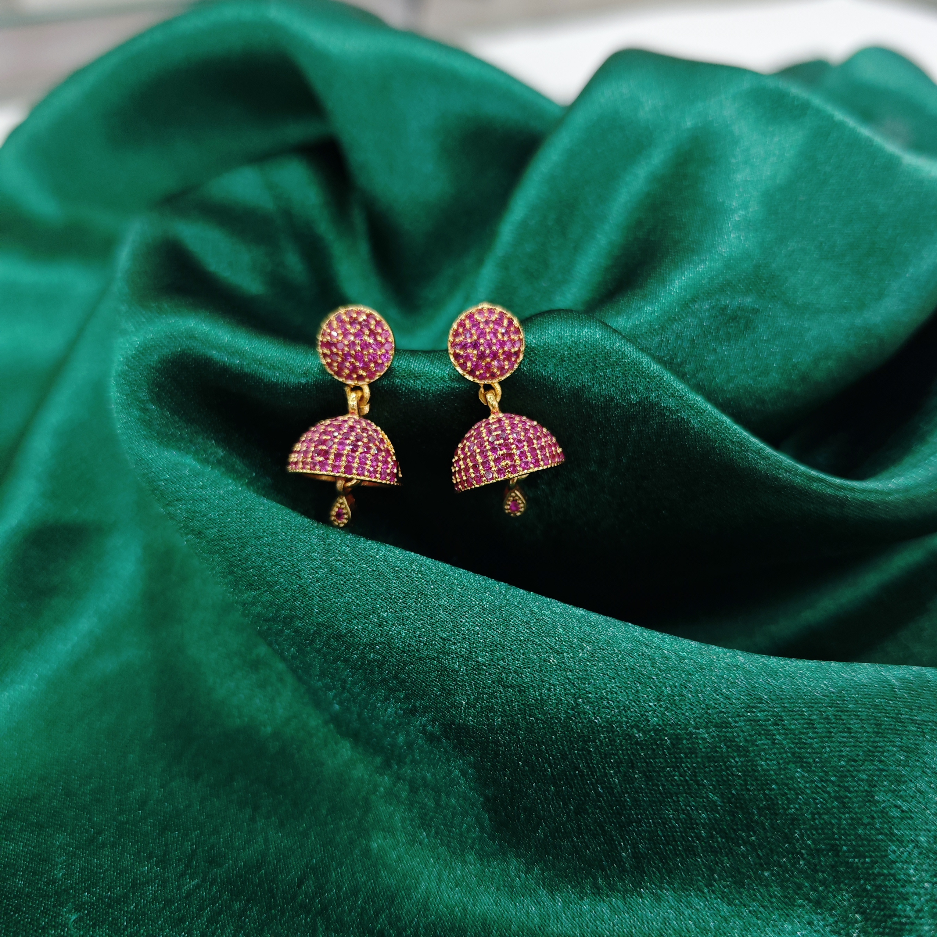 Ruby Stone premium quality Gold-Plated Jimukka Earrings