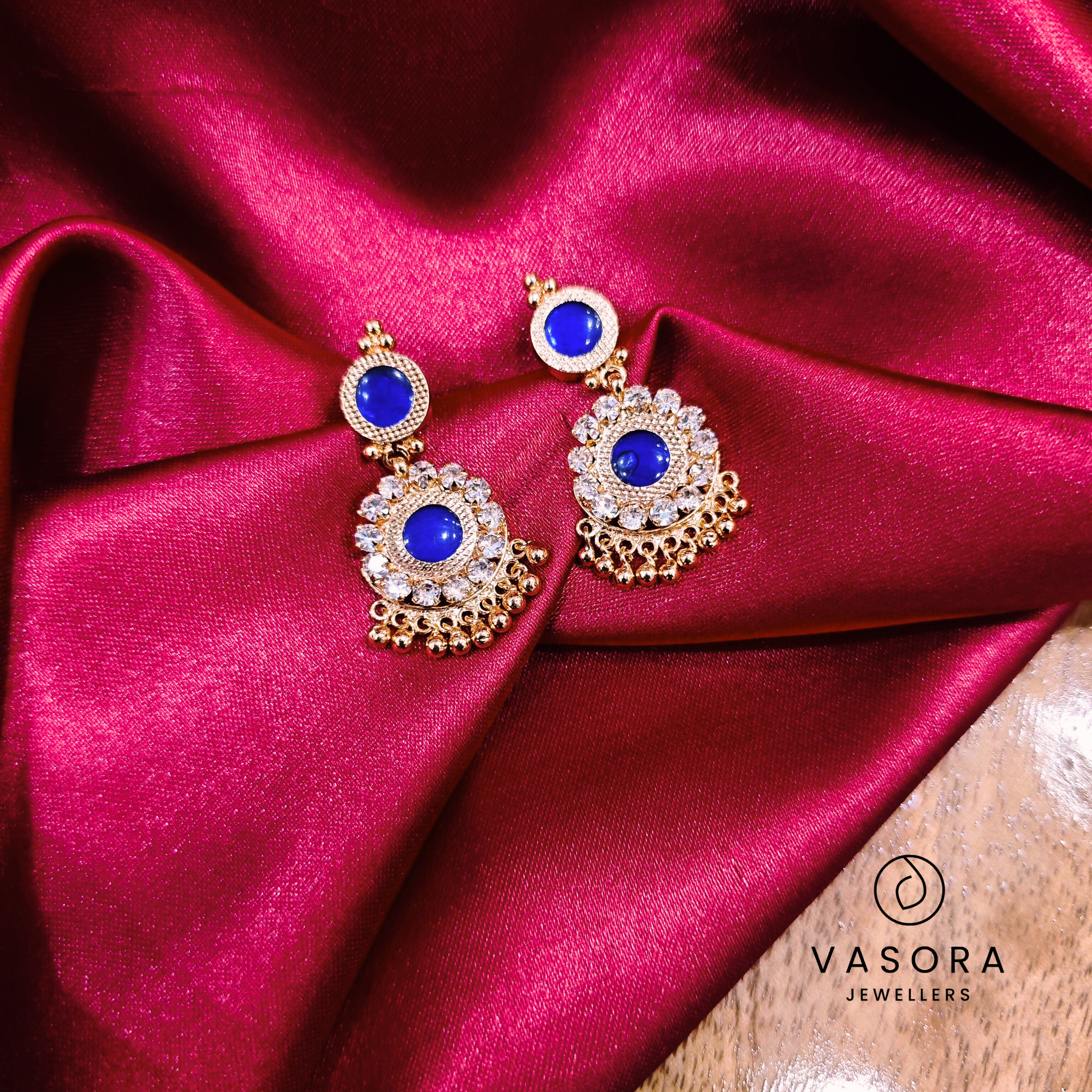 Gold-Plated Palakka blue& white Stone Earrings